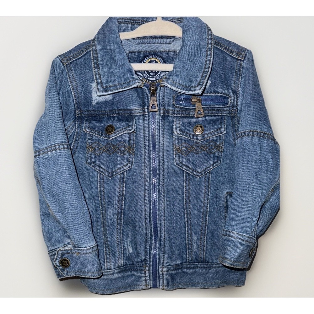 Urban Republic boys'‎ Denim Jean Jacket Distressed Blue Zippered 2T